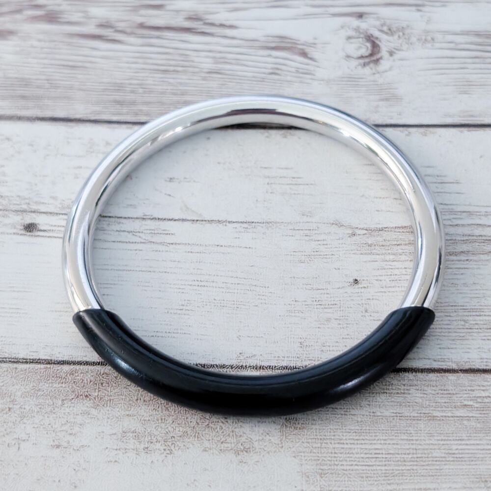 Vintage Statement Bracelet Silver Tone & Black Retro - Picture 3 of 8